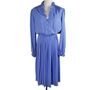 Vintage Jo Hanna York Polyester Ruffle Trimmed Dress 18 L Periwinkle‎ Blue